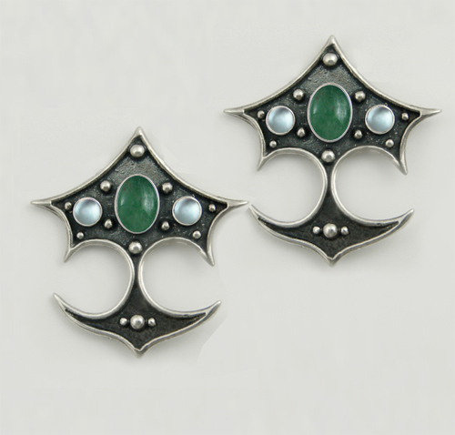 Sterling Silver Gothic Drop Dangle Earrings With Jade And Blue Topaz